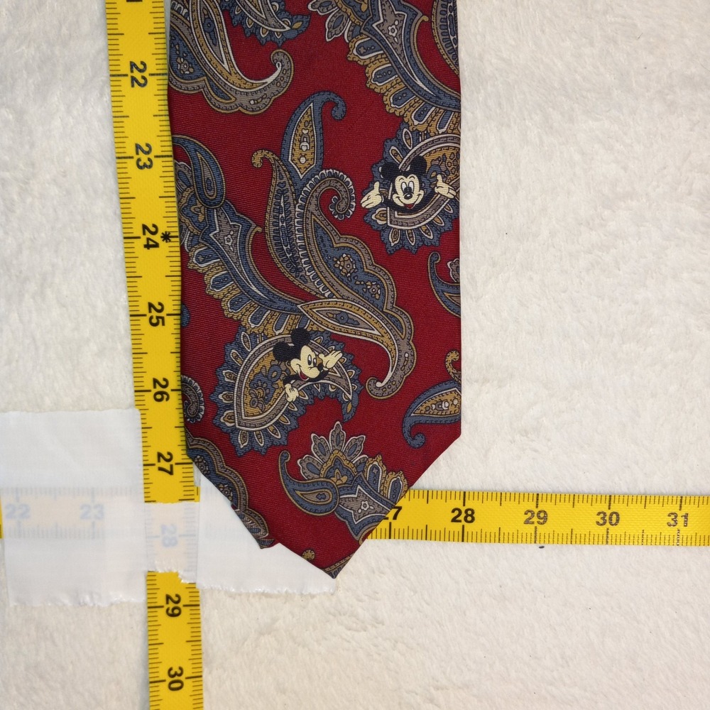 Vintage Disney Neck Tie Mickey Mouse RED Beige Blue Paisley Silk made in USA